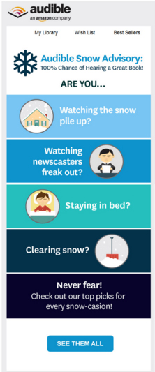 Audible snow-related email